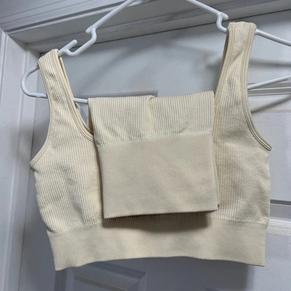 Cream Ribbed Two-Piece Set - Picture 2 of 3